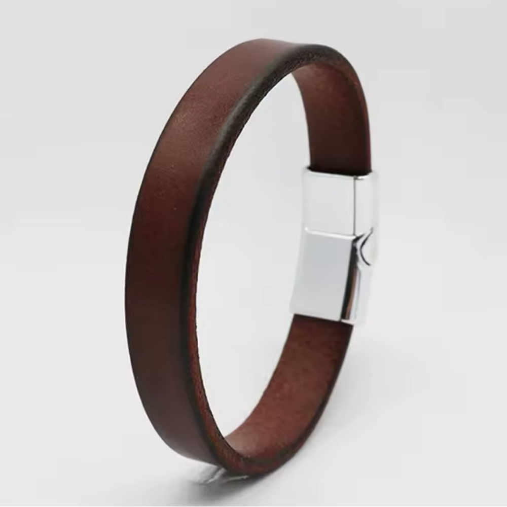 Brown Leather Bracelet with Silver Clasp